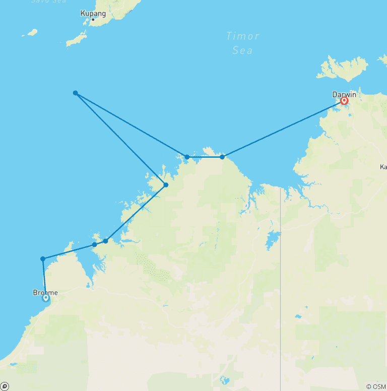 Map of Discover the Kimberley Coastline: An Ancient Wilderness 2028 - 11 Days (from Broome to Darwin)