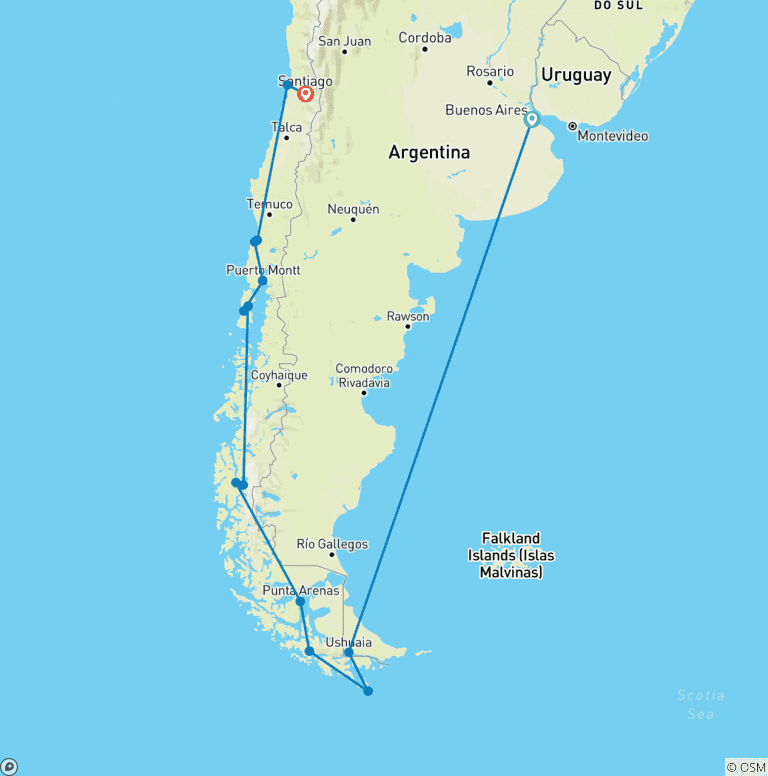 Map of Ultimate Voyage: South America & Antarctica