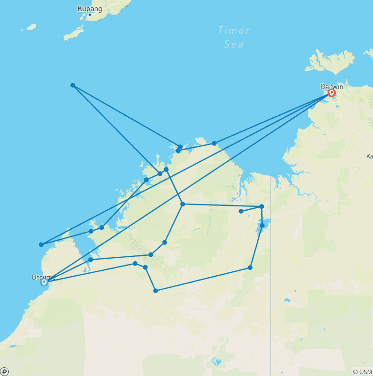 Map of Kimberley Complete with Kimberley Coastal Expedition Broome > Darwin (2027)