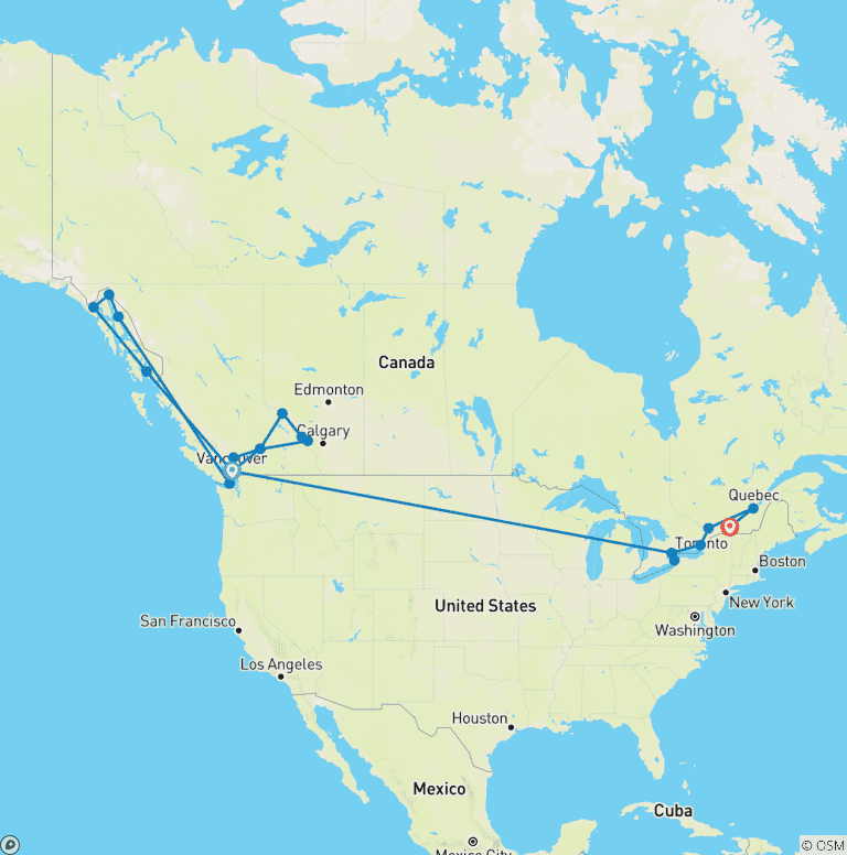Map of Spectacular Rockies Alaska Cruise & Best of the East (from Vancouver to Montreal)