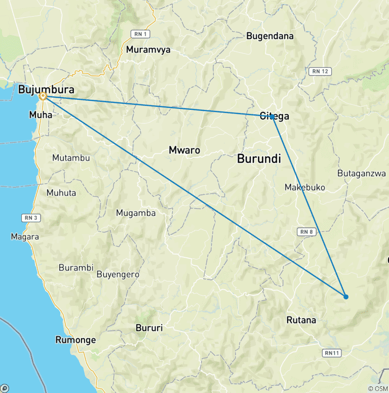 Map of Ultimate 7-Day Itinerary to Tour Burundi