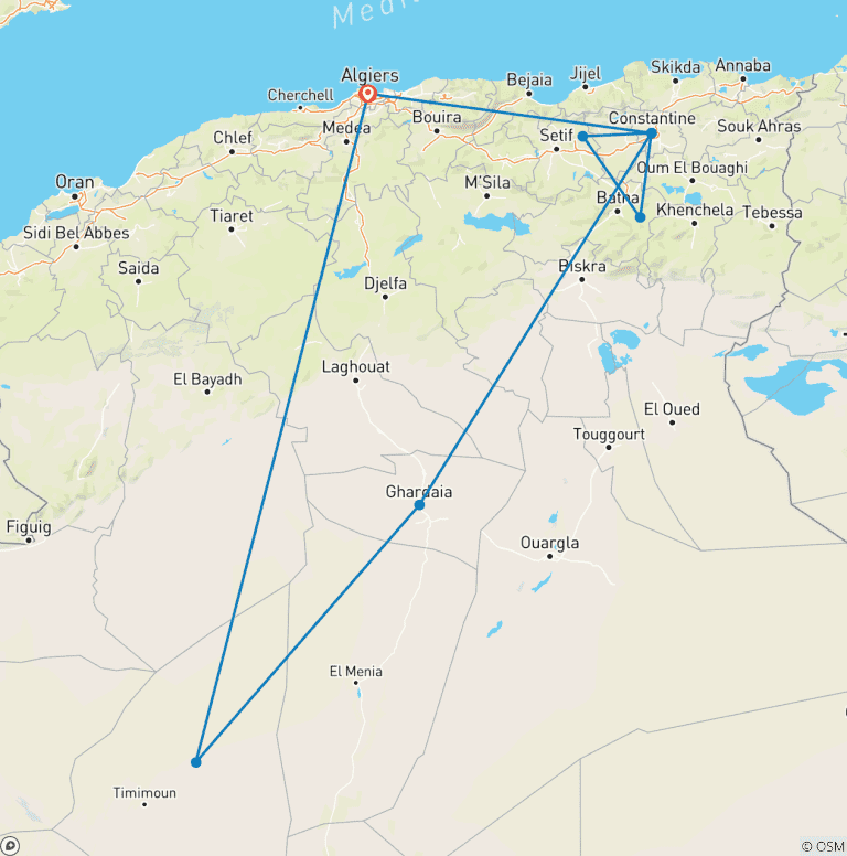 Map of Grand Algeria Explorer Tour 12 Days / 11 Nights