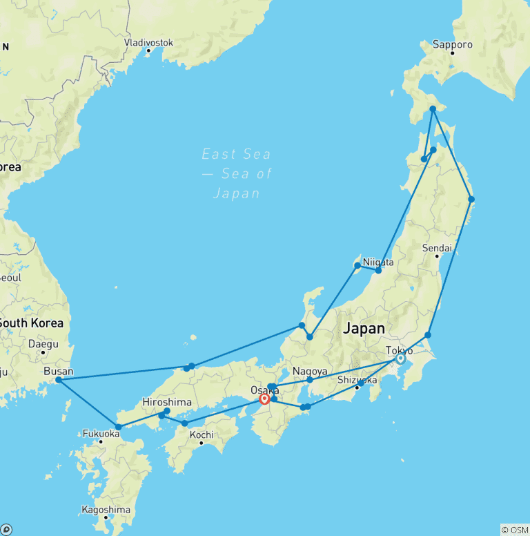 Map of Circumnavigation of Japan: Golden Highlights & Coastal Discovery - Cruise & Land Journey