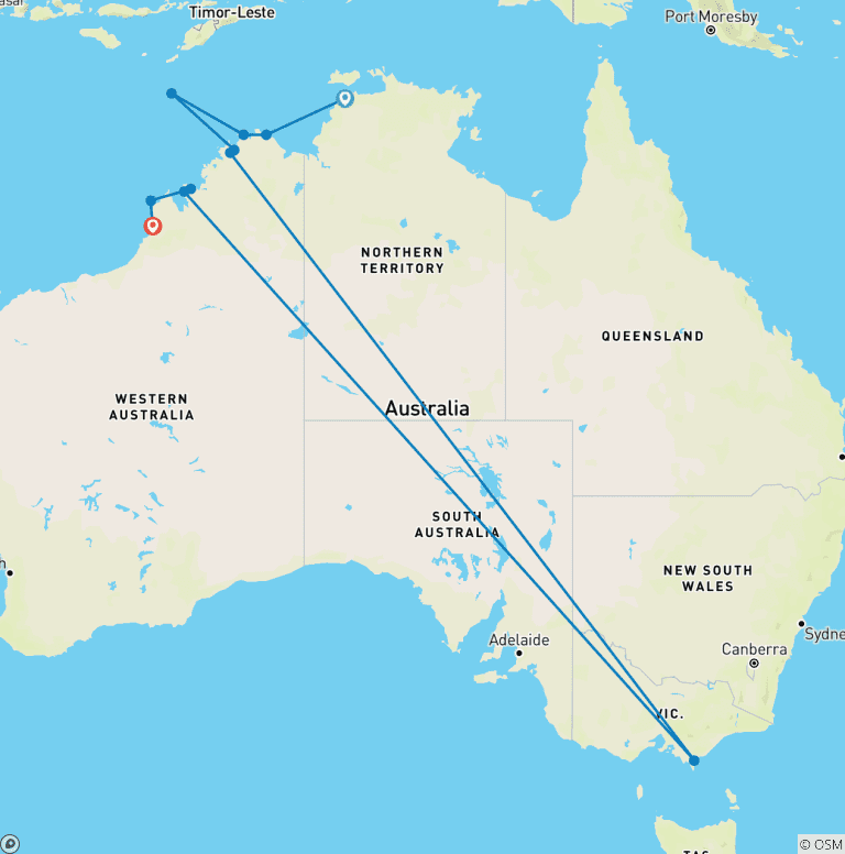 Map of Kimberley Coastline & Broome - Cruise & Land Journey