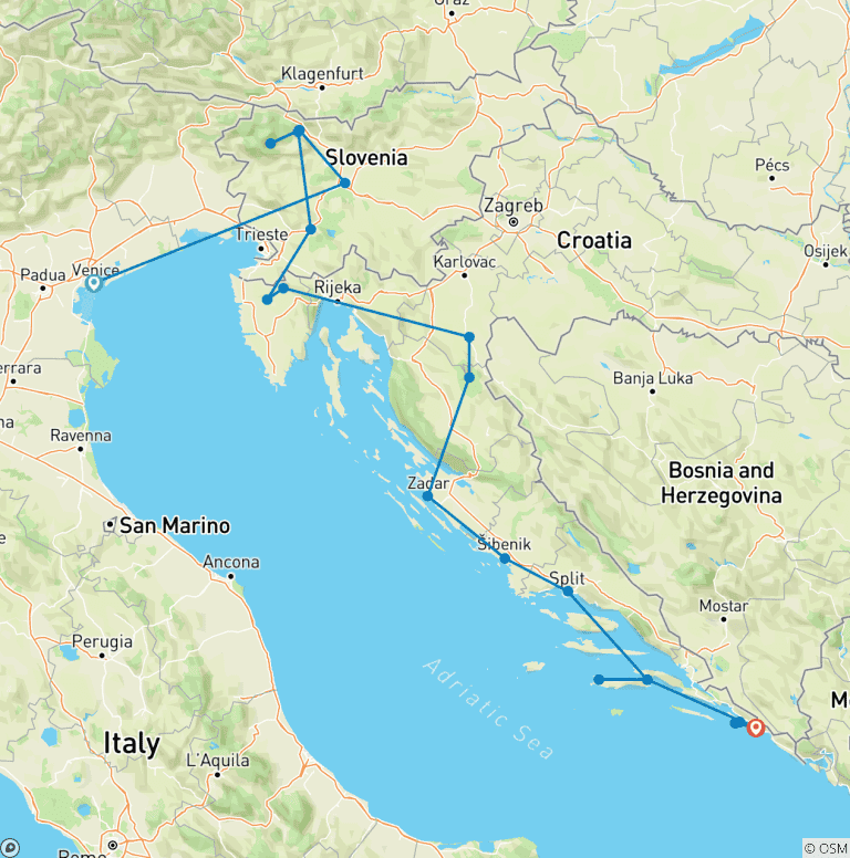 Map of Premium Venice to Dubrovnik (21 destinations)