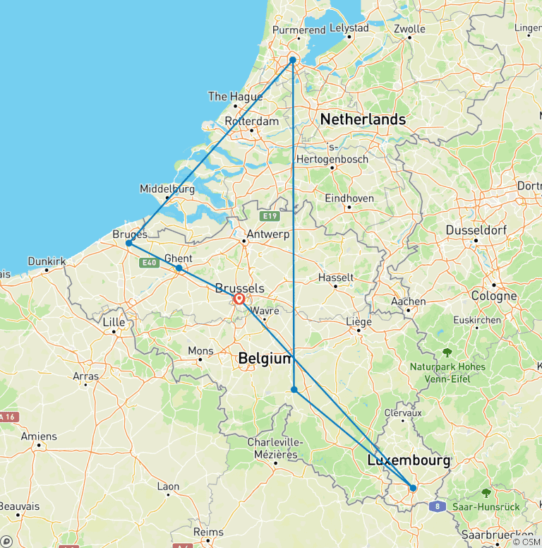 Map of 7 Days of European Wonders: Brussels, Bruges, Ghent, Amsterdam & Luxembourg