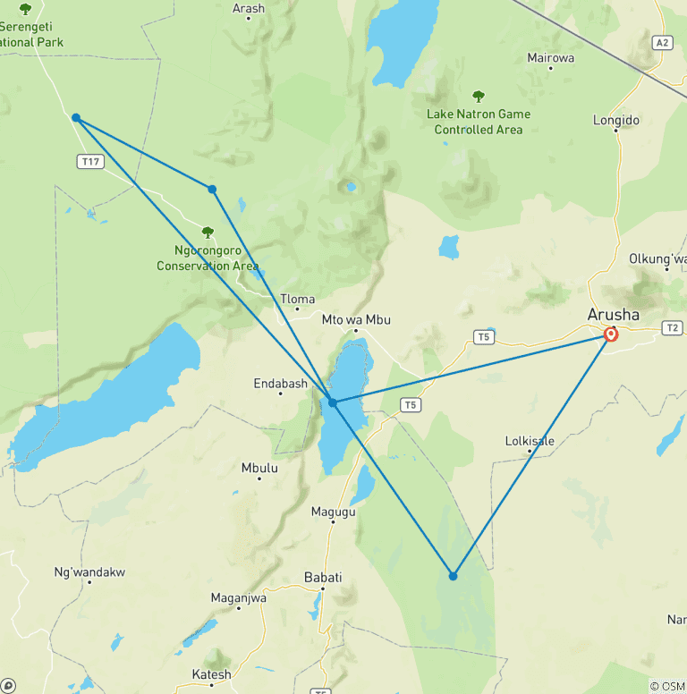 Map of 10 Days Tanzania Safari Adventure
