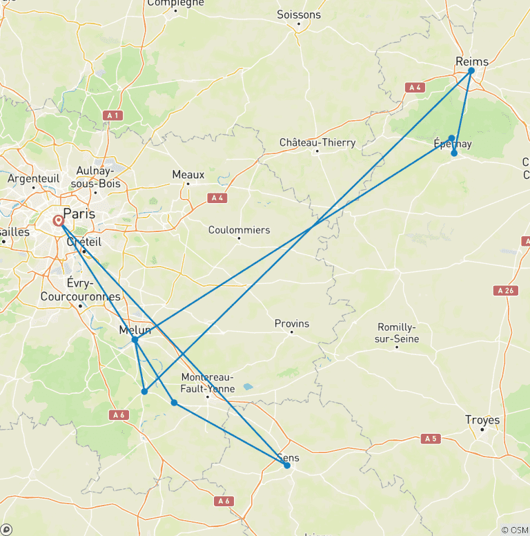 Map of Revisit France's Past, its Royal Sites, and Medieval Cities during a Historic Cruise on the Petite Seine (port-to-port cruise, 10 destinations)