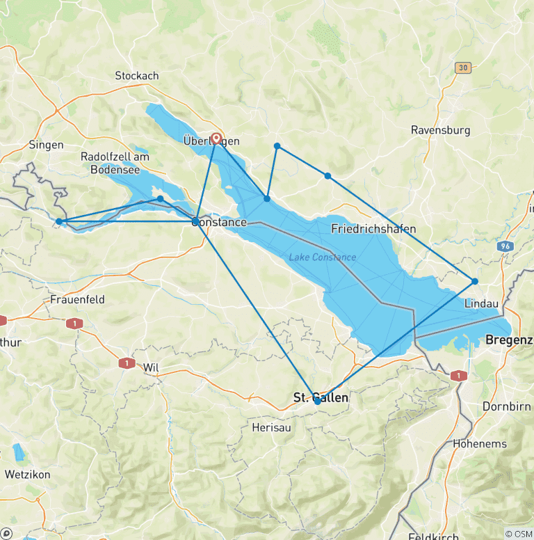 Map of Lake Constance | Guided Bike tour | Germany, Switzerland, Austria | make it private