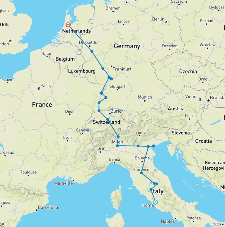 Map of Italian Vista with Romantic Rhine and 2 Nights in Lucerne 2028