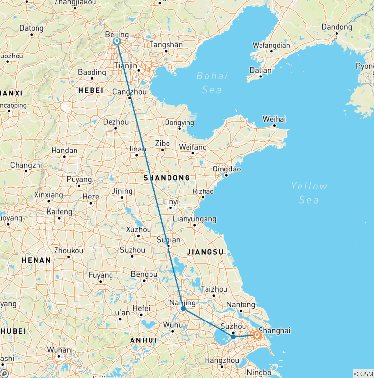Map of Beijing and Shanghai (4 destinations)