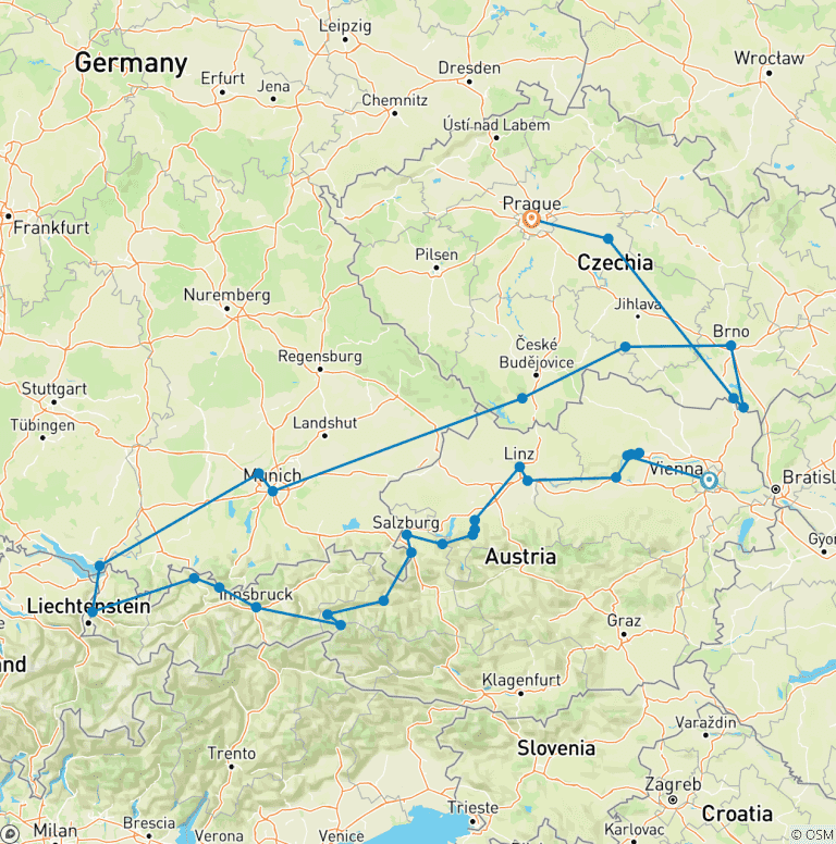 Map of Austria, Bavaria and Magic Czechia