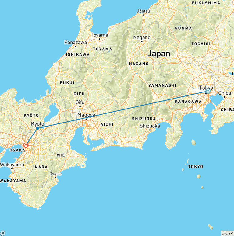 Map of 14 Day Japan Unscripted: Tokyo, Kyoto & Osaka