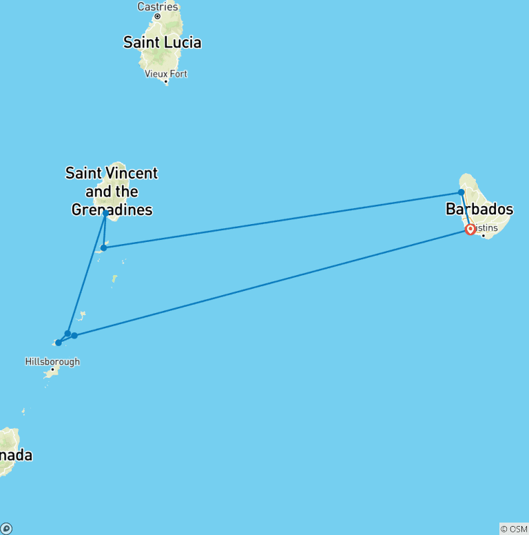 Map of Grenadines & Windwards yachting 2026-2027 - 8 Days (8 destinations)