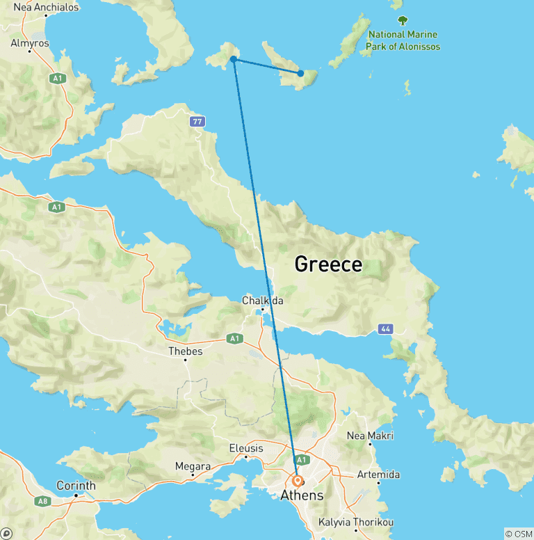 Map of Mamma Mia Filming Locations Tour in Greece