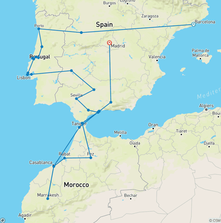Map of Grand Tour of Spain, Portugal & Morocco