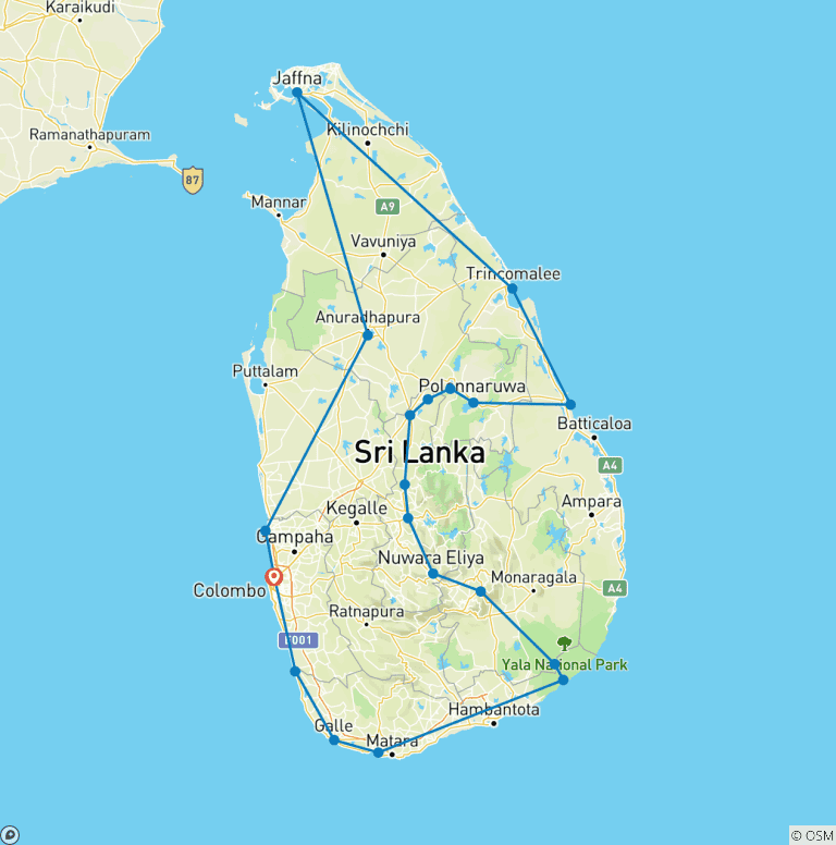 Map of Ultimate Sri Lanka Experience