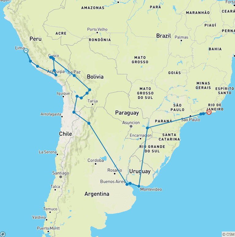 Map of Lima to Rio: Coast to Coast