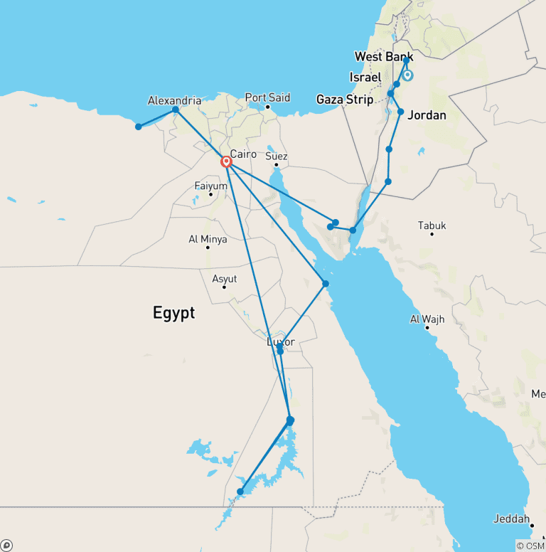 Map of Jordan & Egypt Uncovered (28 destinations)