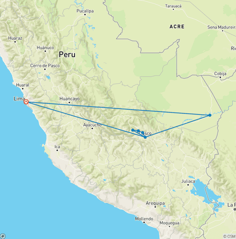 Map of Inca Trail & Amazon Adventure (8 destinations)