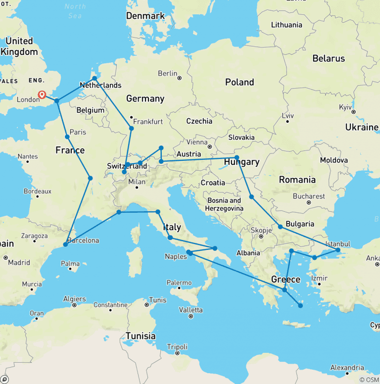 Map of Ultimate European (Greek Islands, Start London)