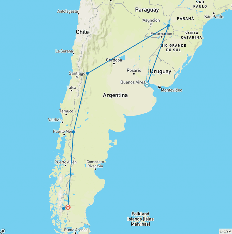 Map of Waterfalls Wine & Wilderness - 14 days