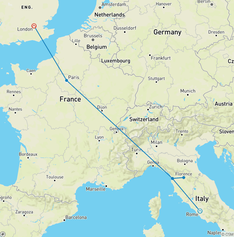 Map of Rome to London Trail (Standard, Summer ( Until Mar '27), Age 18-22)