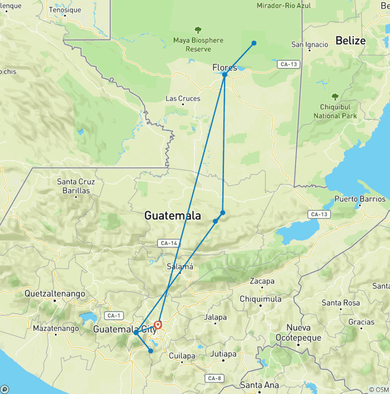 Map of Guatemala Highlight Tours