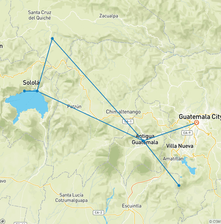 Map of 7D/6N Gorgeous Guatemala Tour