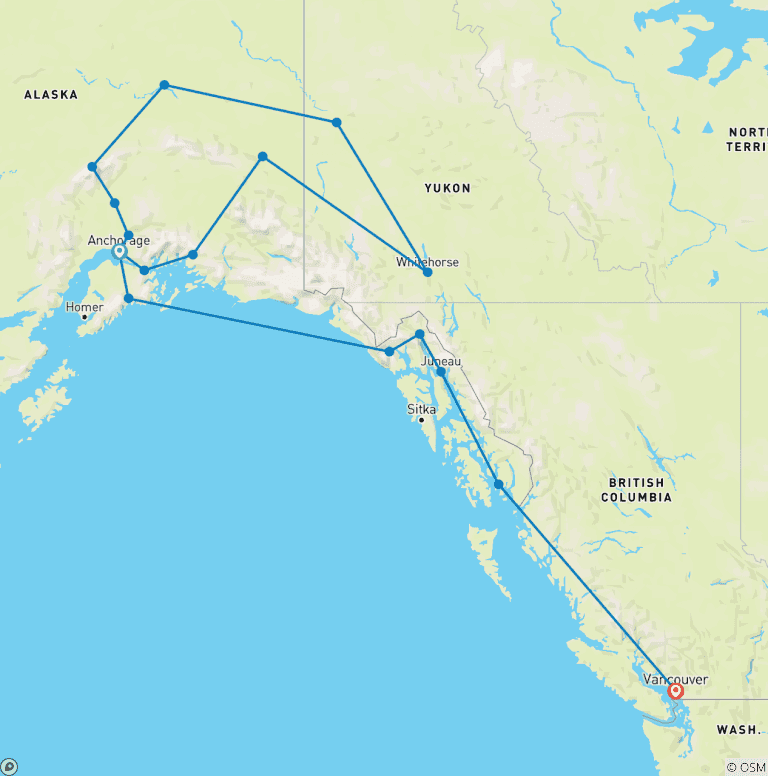 Map of Ultimate Alaska & the Yukon with Alaska Cruise