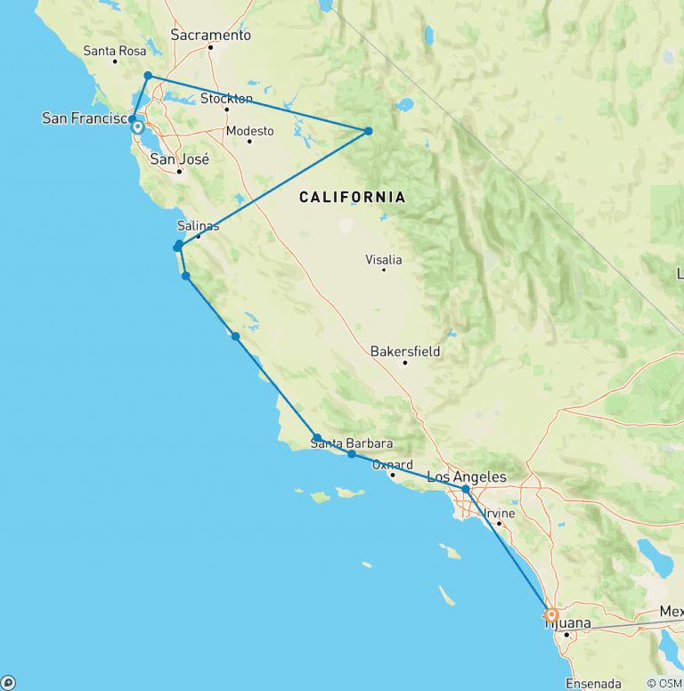 Map of California Classics with San Diego
