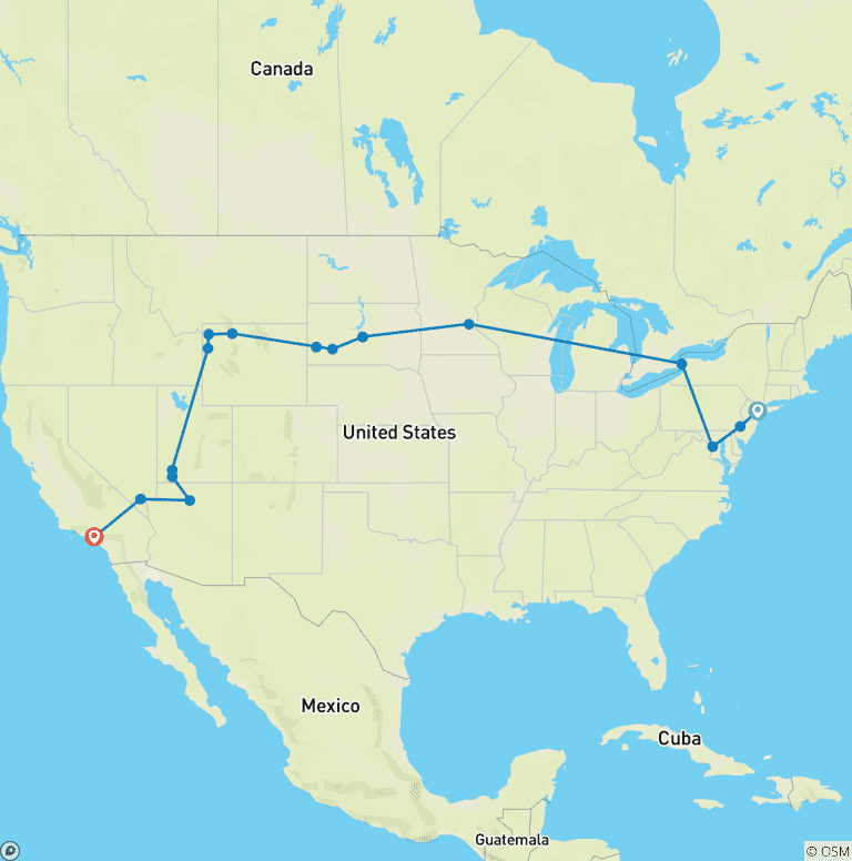 Map of Trans-American Adventure