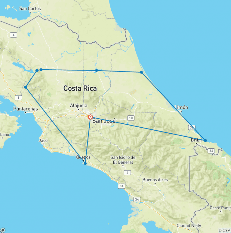 Map of Costa Rica Adventure