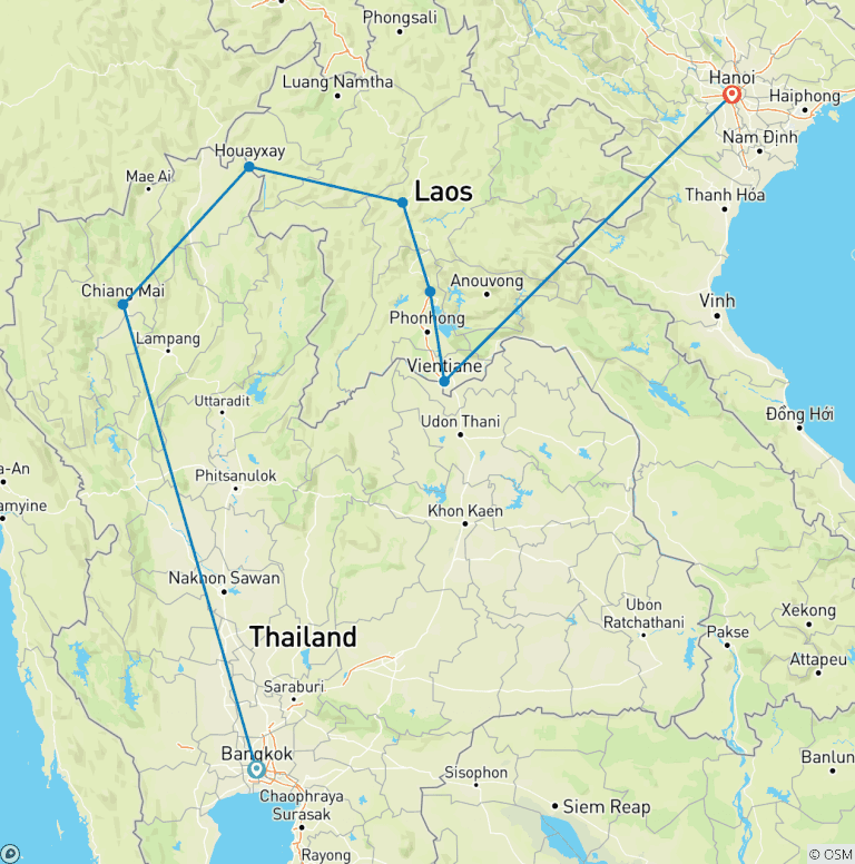 Map of Thailand and Laos Adventure