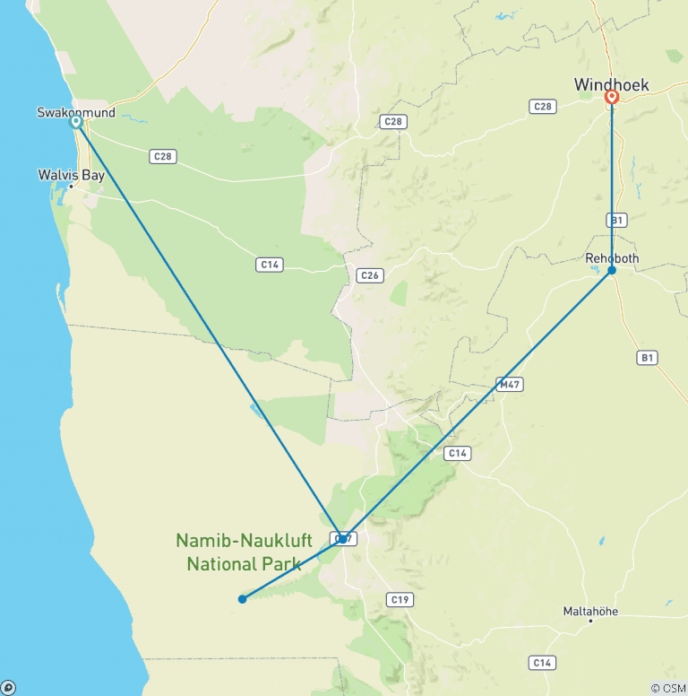 Map of 3 Day Sossusvlei Express Accommodated Safari