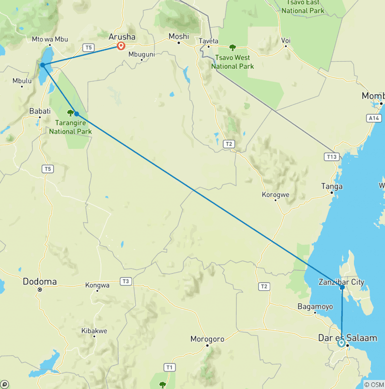 Map of Tanzania & Zanzibar Island: African Safari, School Construction & Education, Swim with Dolphins