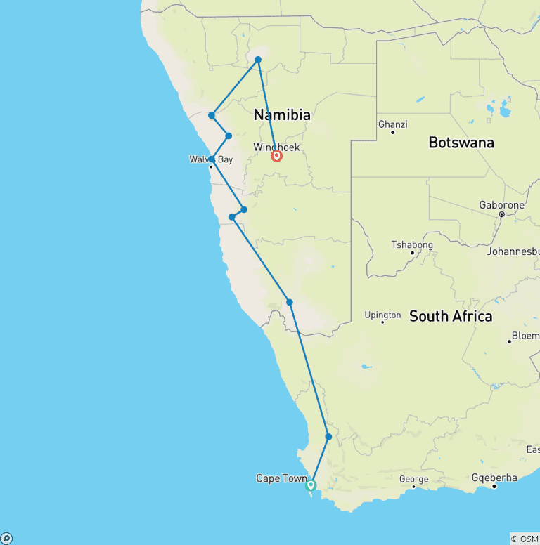 Map of Cape Town to Namibia