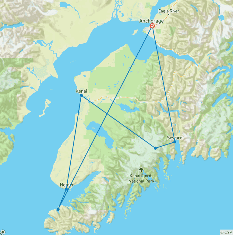 Map of Alaska Kenai Adventure 9 Days