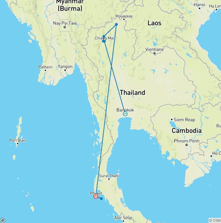 Map of Fantastic Circle of Thailand Tour - 10 Days