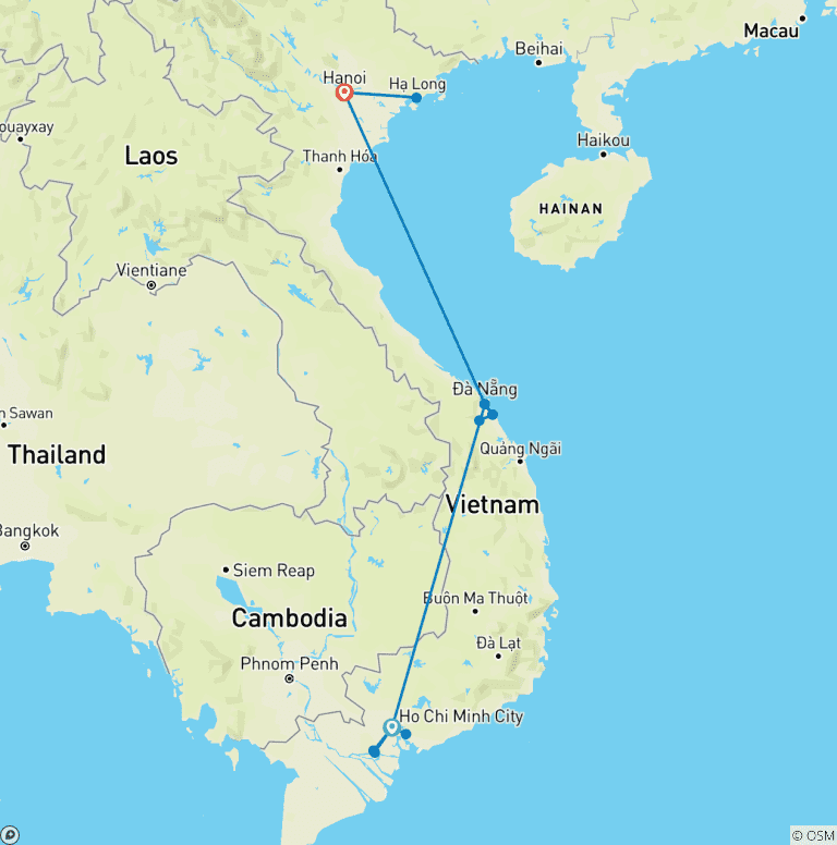 Map of Vietnam - 10 Days. Departure every Monday and Sunday from Saigon