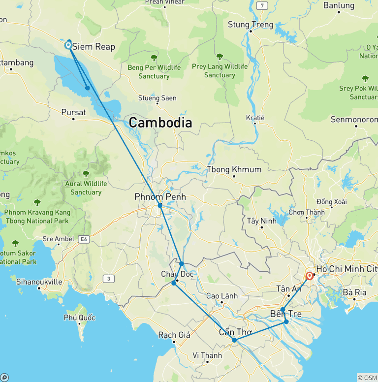 Map of Mekong River Adventure 7-Day