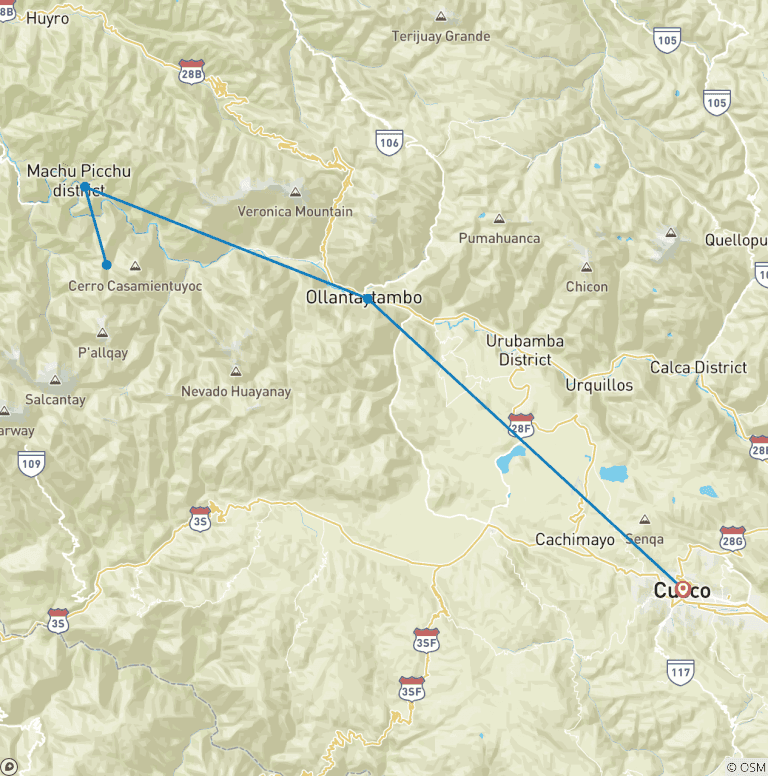 Map of Inca Quarry Trek to Machu Picchu 3D/2N