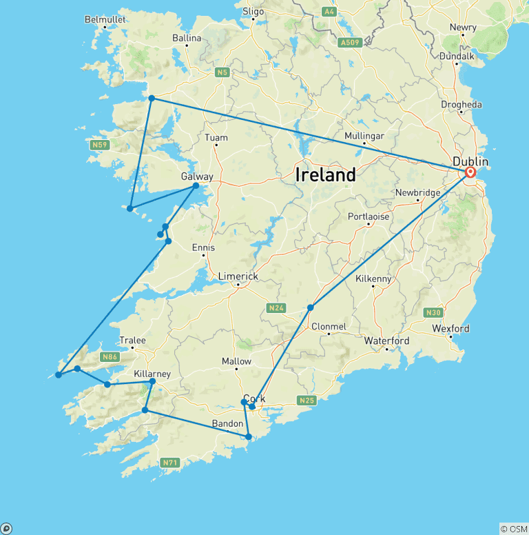 Map of 7-Day Great Atlantic Adventure Small Group Tour