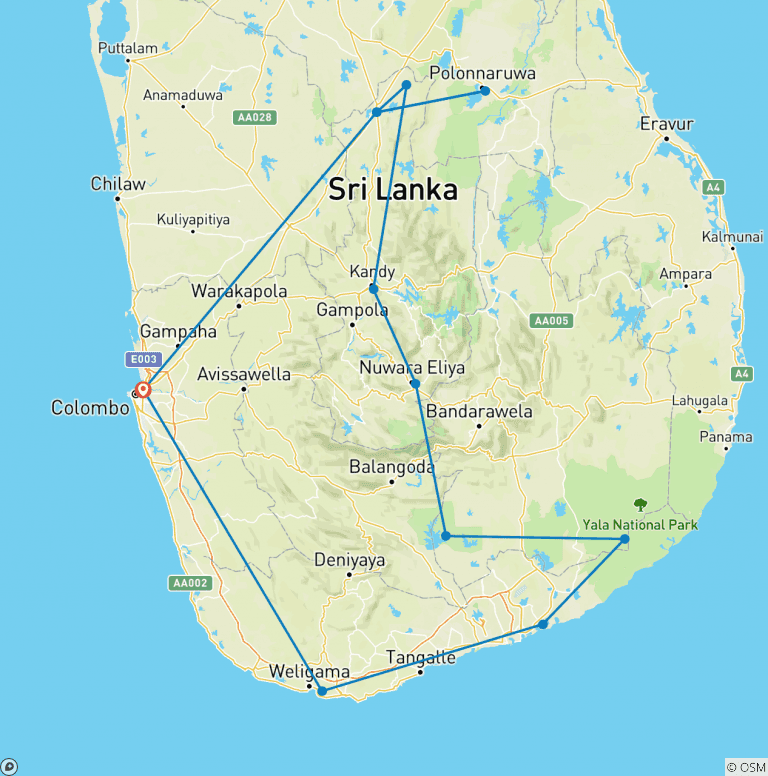 Map of Wild About Sri Lanka - 10 days