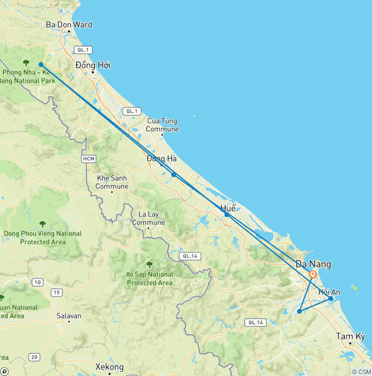 Map of Central Vietnam 7 - Day Epic Journey
