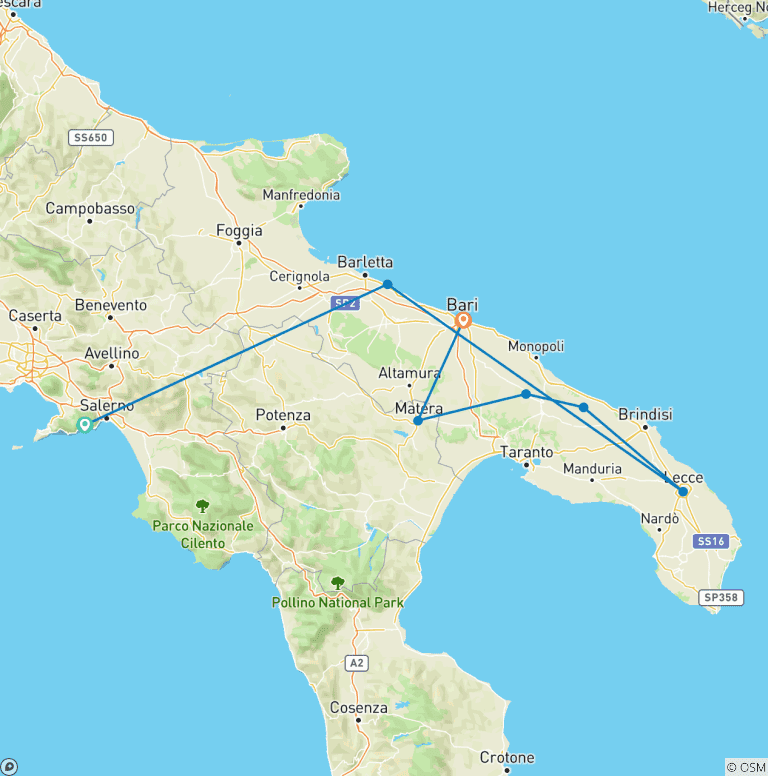 Map of Explore Southern Italy