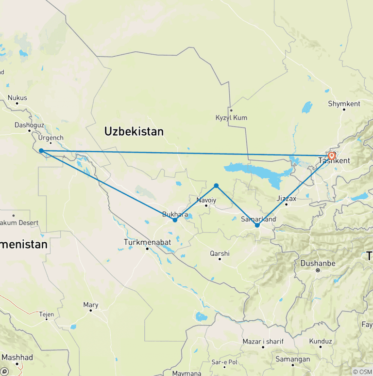 Map of Highlights of Uzbekistan