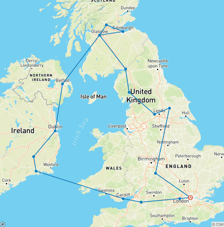 Map of Britain and Ireland Delight (2026 Onwards, 10 Days) (18 destinations)