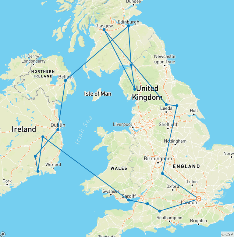Map of Britain and Ireland Highlights (London Overnights)