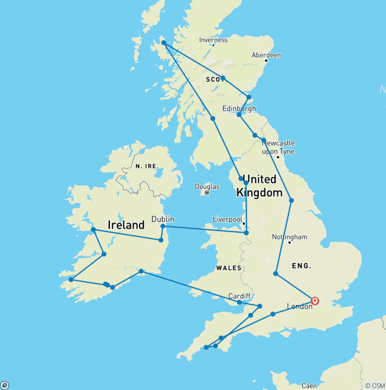 Map of Britain and Ireland Panorama (London Overnights)